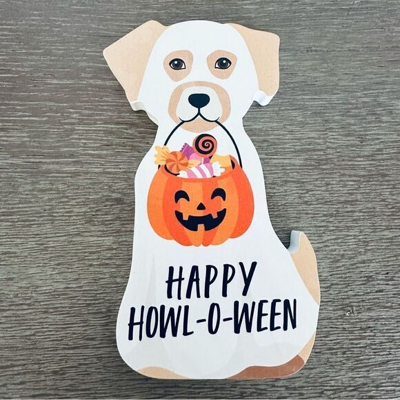 Halloween Ghost Costume Dog Trick or Treat Decor Sign - Picture 1 of 2